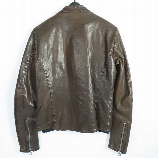 実際に弊社で買取させて頂いたISAMUKATAYAMA BACKLASH/バックラッシュ 製品染めイタリアンダブルショルダー シングル ライダースジャケット 1254-01/Sの画像 1枚目