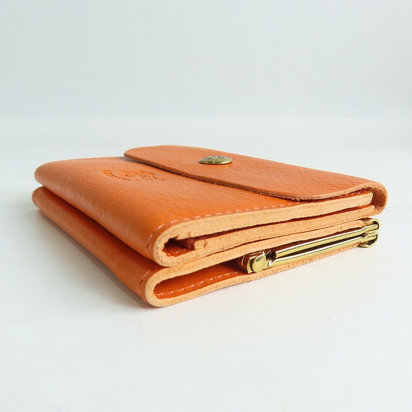 実際に弊社で買取させて頂いたIL BISONTE/イルビゾンテ レザー がま口 二つ折り財布/ウォレット オレンジ 54192-3-04440の画像 2枚目