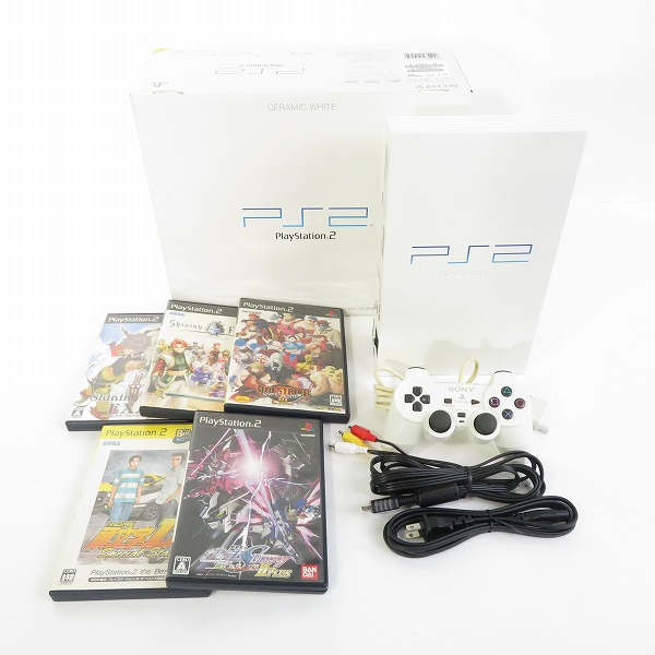 実際に弊社で買取させて頂いたSONY/ソニー PlayStation2/PS2/プレイステーション2 本体 SCPH-50000 セラミックホワイト ソフト 4点付き【簡易動作確認済】