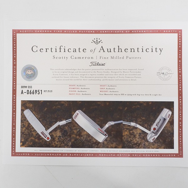 実際に弊社で買取させて頂いた【COA有り】Scotty Cameron/スコッティキャメロン サークルT 009・M　350 SSS パター 33インチ ヘッドカバー付きの画像 7枚目