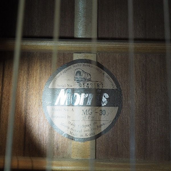 実際に弊社で買取させて頂いた★Morris/モーリス MG-30 幌馬車ラベル アコースティックギター/アコギ ソフトケース付の画像 4枚目