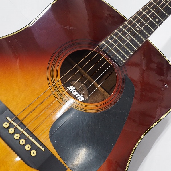 実際に弊社で買取させて頂いた★【難有り】Morris/モーリス MD-502 幌馬車ラベル アコースティックギター/アコギ ソフトケース付の画像 5枚目