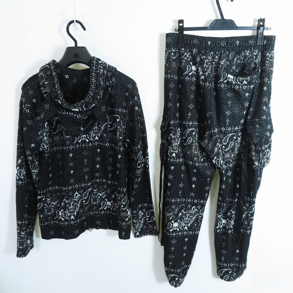 実際に弊社で買取させて頂いたRoen/ロエン 総柄/スカル 猫耳 ジップアップパーカー/パンツ/セットアップ 48/32の画像 1枚目