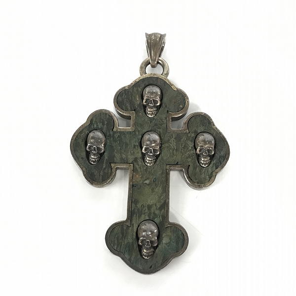 実際に弊社で買取させて頂いたSTANLEY GUESS/スタンリーゲス ウッドインレイド ガンズクロス/スモールスカル ペンダントトップ/ネックレスの画像 1枚目