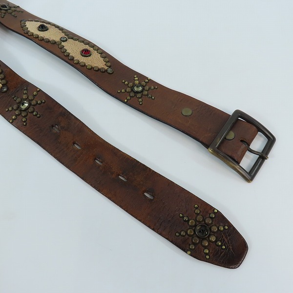 実際に弊社で買取させて頂いたHollywood Trading Company /HTC/エイチティーシー ソリッド ブラス バックル スタッズ/ストーン レザーベルトの画像 3枚目
