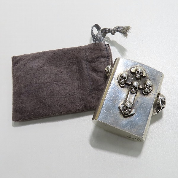 実際に弊社で買取させて頂いたSTANLEY GUESS/スタンリーゲス スカルヒンジ/スモールスカル/ガンズクロス ウッド インレイ ジッポライターケースの画像 9枚目