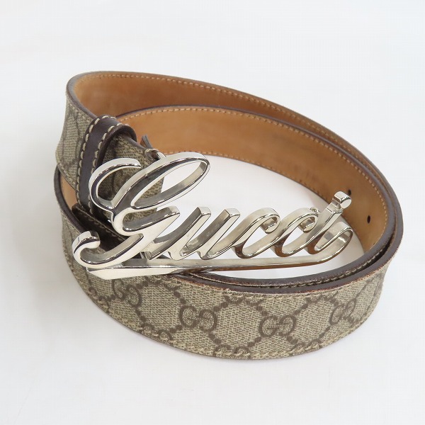 実際に弊社で買取させて頂いたGUCCI/グッチ GGスプリームキャンバス ロゴバックル レザーベルト 181830・497717