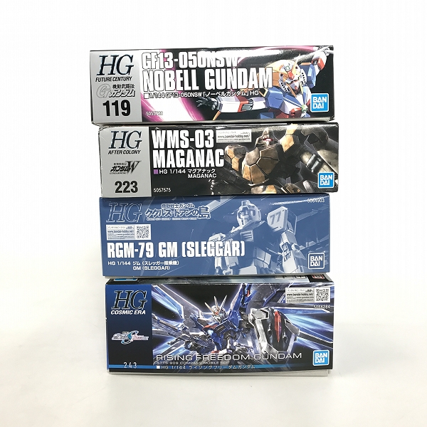 実際に弊社で買取させて頂いた【未組立】BANDAI/バンダイ 1/144 HG ライジングフリーダム/ジム/ノーベルガンダム/マグアナック 4点セットの画像 5枚目