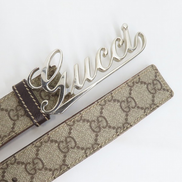 実際に弊社で買取させて頂いたGUCCI/グッチ GGスプリームキャンバス ロゴバックル レザーベルト 181830・497717の画像 1枚目