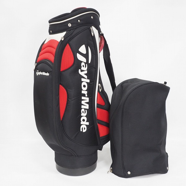 実際に弊社で買取させて頂いたTaylorMade/テーラーメイド CB104N 9.5型 5分割キャディバッグ ブラックｘレッドｘホワイトの画像 1枚目