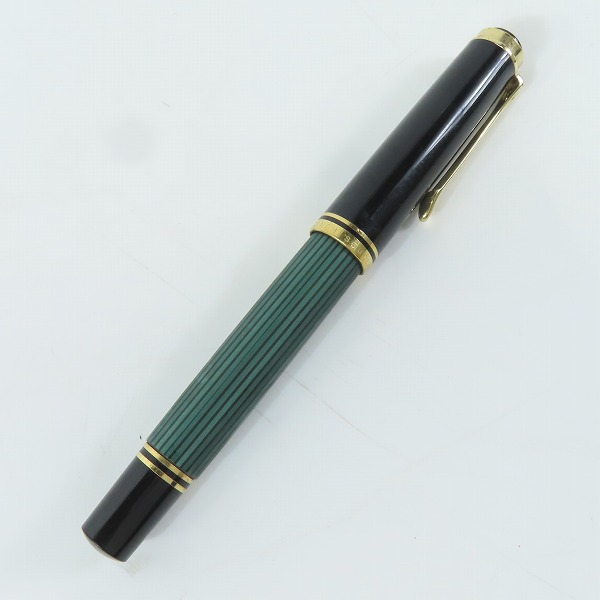 実際に弊社で買取させて頂いたPELIKAN/ペリカン スーべレーン グリーンストライプ キャップ式万年筆 ペン先14C-585の画像 1枚目