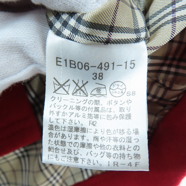 実際に弊社で買取させて頂いたBURBERRY BLUE LABEL/バーバリーブルーレーベル 裏地チェック ウールコート E1B06-491-15/38の画像 3枚目