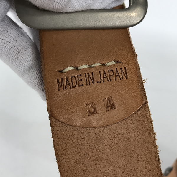 実際に弊社で買取させて頂いたSUGAR CANE/シュガーケーン スタッズ レザーベルト キャメル系/34の画像 4枚目