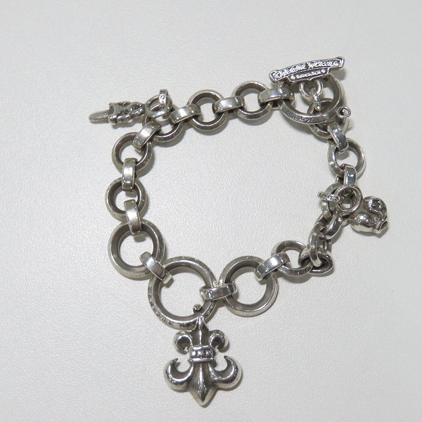 実際に弊社で買取させて頂いたCHROME HEARTS/クロムハーツ Oリング ブレスレットｗ/BSフレアチャームｗ/2スタックチャーム ダガー＆ハートの画像 3枚目