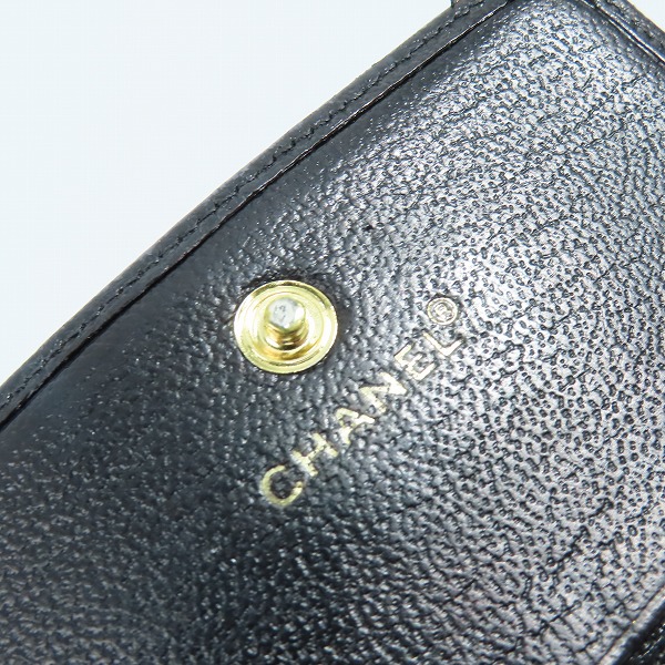 実際に弊社で買取させて頂いた(2)CHANEL/シャネル ココボタン Ｗホック レザー 二つ折り財布 コンパクトウォレット ブラックの画像 4枚目