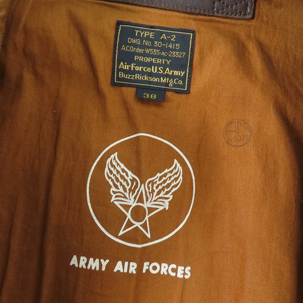 実際に弊社で買取させて頂いたBUZZ RICKSON'S/バズリクソンズ A-2 フライトジャケット 30-1415/38の画像 2枚目