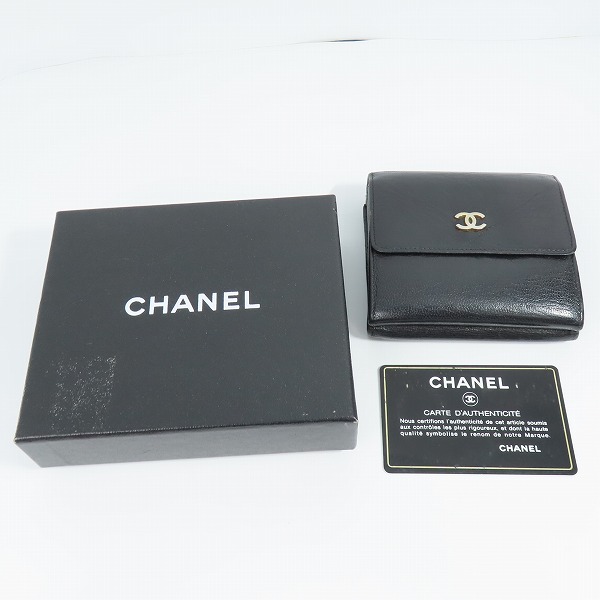 実際に弊社で買取させて頂いた(1)CHANEL/シャネル ココボタン Ｗホック レザー 二つ折り財布 コンパクトウォレット ブラックの画像 8枚目