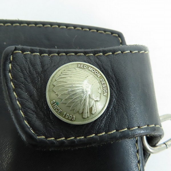 実際に弊社で買取させて頂いたRED MOON/レッドムーン コンチョ レザー 二つ折り財布 ウォレット ブラックの画像 5枚目