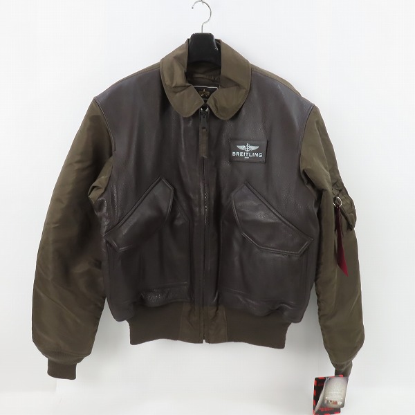 実際に弊社で買取させて頂いた【未使用】ALPHA INDUSTRIES×BREITLING/アルファインダストリーズ×ブライトリング レザー切り替え フライトジャケット/L