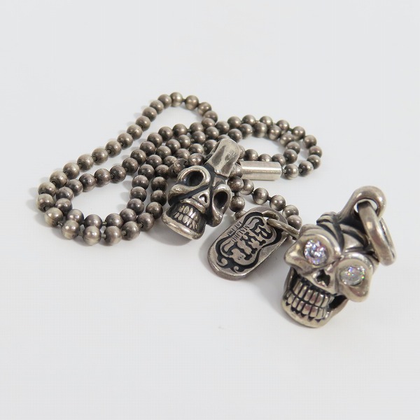実際に弊社で買取させて頂いたBWL/BILL WALL LEATHER/ビルウォールレザー スカル/タグ ネックレス/ペンダントｗ/ストーンアイズ 2点セット 