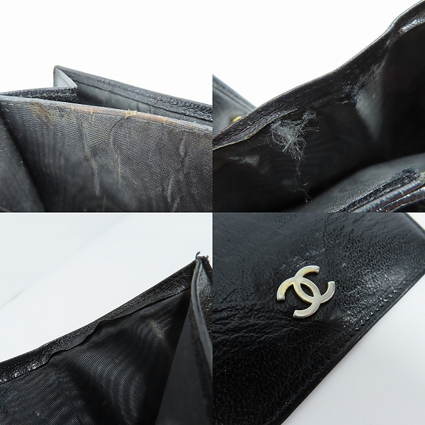 実際に弊社で買取させて頂いた(1)CHANEL/シャネル ココボタン Ｗホック レザー 二つ折り財布 コンパクトウォレット ブラックの画像 6枚目