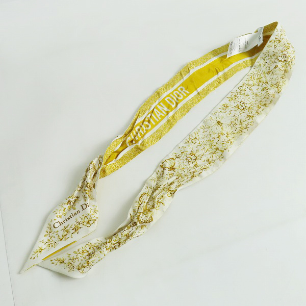 実際に弊社で買取させて頂いたDior/ディオール ミッツァ シルクツイル バンドースカーフ 花柄 フラワー イエロー 41FAW106I626 の画像 3枚目