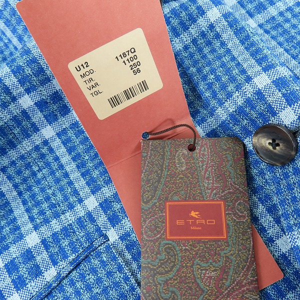 実際に弊社で買取させて頂いた【未使用】ETRO/エトロ チェック総柄 ブルー 1187Q-1100/56の画像 9枚目