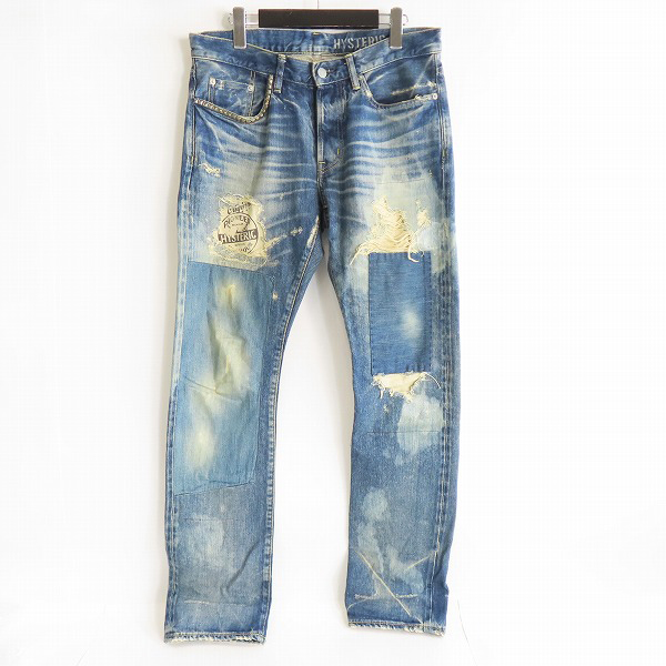 実際に弊社で買取させて頂いたHYSTERIC GLAMOUR/ヒステリックグラマー BR加工/ダメージ スタッズ ストレート デニムパンツ 0253AP15/W32 L32