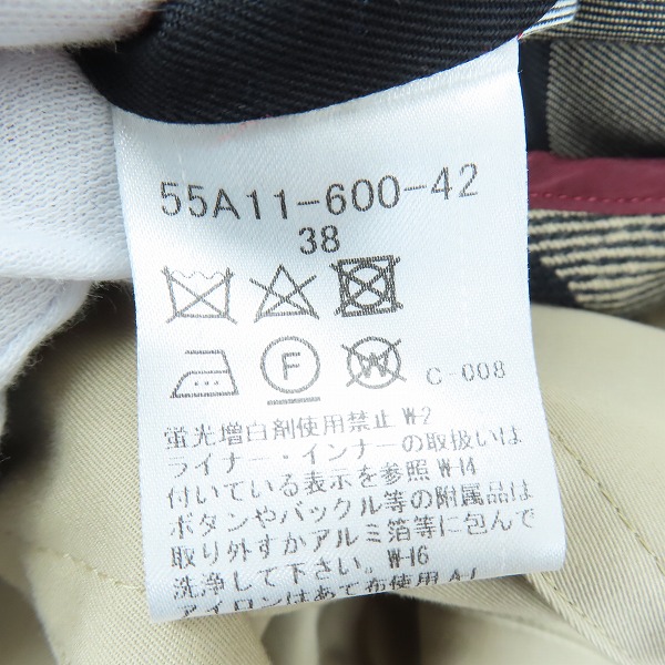 実際に弊社で買取させて頂いたBURBERRY BLUE LABEL/バーバリーブルーレーベル トレンチコート 55A11-600-42/38の画像 3枚目