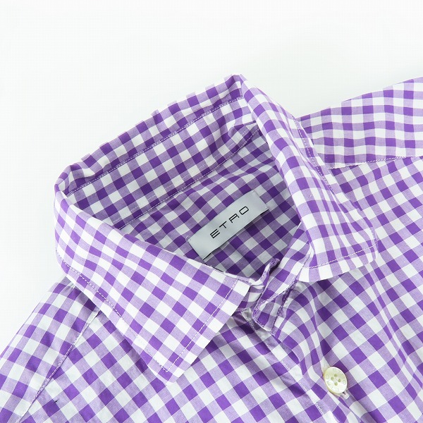 実際に弊社で買取させて頂いた【JPタグ】ETRO/エトロ ギンガムチェック柄 長袖シャツ パープル×ホワイト 38の画像 5枚目