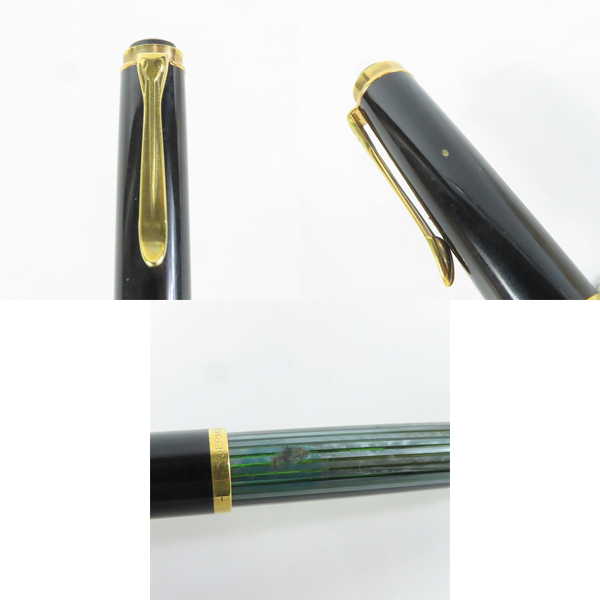 実際に弊社で買取させて頂いたPELIKAN/ペリカン スーべレーン グリーンストライプ キャップ式万年筆 ペン先14C-585 EFの画像 9枚目