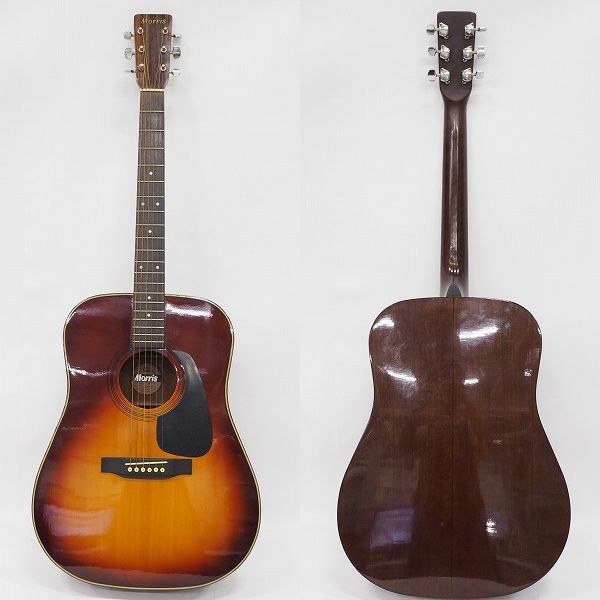 実際に弊社で買取させて頂いた★【難有り】Morris/モーリス MD-502 幌馬車ラベル アコースティックギター/アコギ ソフトケース付の画像 1枚目