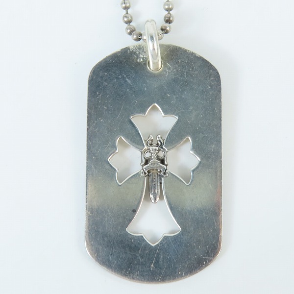 実際に弊社で買取させて頂いたCHROME HEARTS/クロムハーツ カットアウトクロスダガードッグタグ ペンダント/純正 ボールチェーンネックレスの画像 1枚目