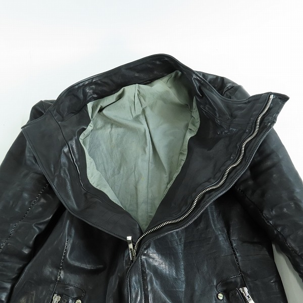 実際に弊社で買取させて頂いたincarnation/インカーネーション OVERLOCKED BIAS ZIP RIB BLOUSON カーフレザーライダースジャケット Sの画像 2枚目