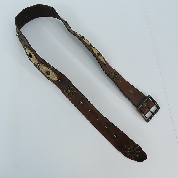 実際に弊社で買取させて頂いたHollywood Trading Company /HTC/エイチティーシー ソリッド ブラス バックル スタッズ/ストーン レザーベルトの画像 8枚目