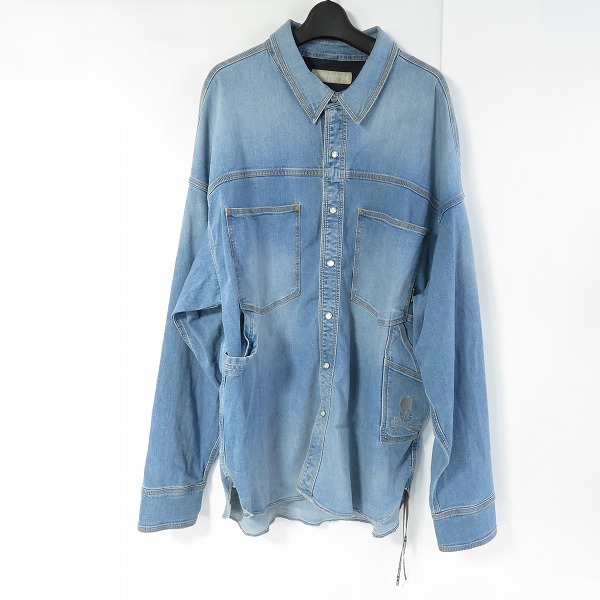 実際に弊社で買取させて頂いたMASTERMIND WORLD/マスターマインド ワールド ロゴ/スカル刺繍 オーバーサイズ デニムシャツ/ジャケット MW21S06-SH001-002/M