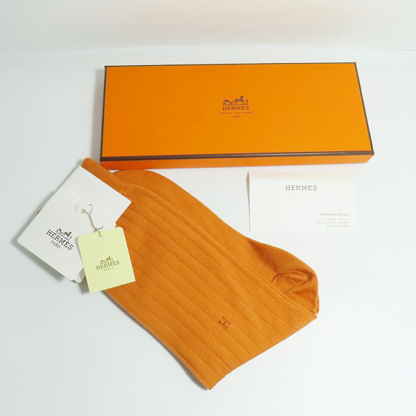 実際に弊社で買取させて頂いた【未使用】HERMES/エルメス 靴下 ソックス オレンジの画像 6枚目