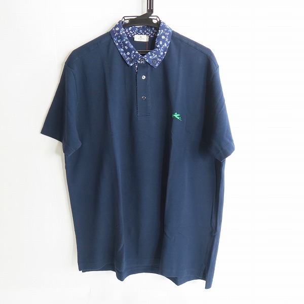 実際に弊社で買取させて頂いた【未使用】ETRO/エトロ 半袖ポロシャツ 花柄襟 ダークネイビー/XL