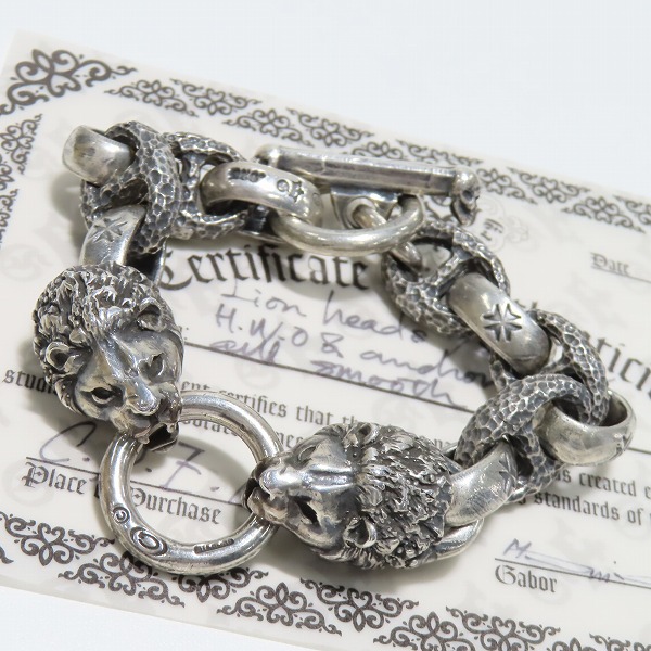 実際に弊社で買取させて頂いた【ギャラ付き】Gabor/ガボール 2ライオンヘッドリンクブレスレット