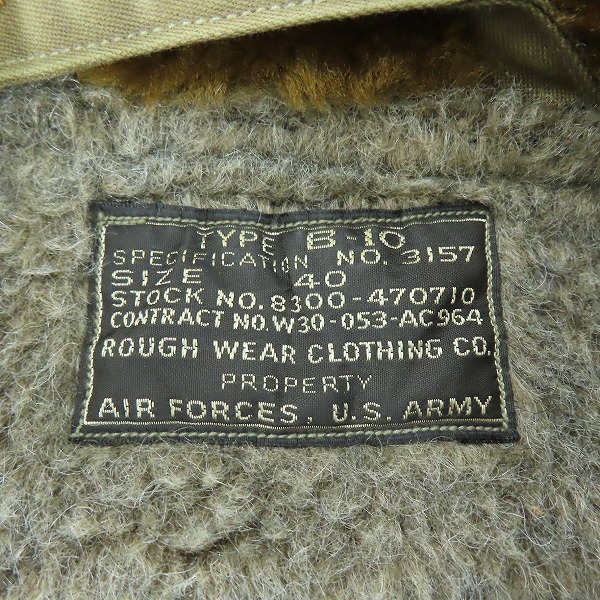 実際に弊社で買取させて頂いたBUZZ RICKSON'S/バズリクソンズ B-10 "ROUGH WEAR CLOTHING CO." 1943 MODEL フライトジャケット BR11133/40の画像 2枚目