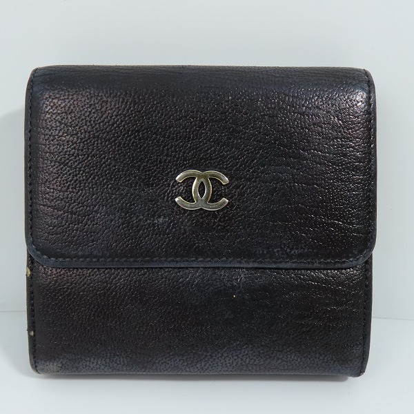 実際に弊社で買取させて頂いた(2)CHANEL/シャネル ココボタン Ｗホック レザー 二つ折り財布 コンパクトウォレット ブラック