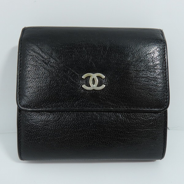 実際に弊社で買取させて頂いた(1)CHANEL/シャネル ココボタン Ｗホック レザー 二つ折り財布 コンパクトウォレット ブラック