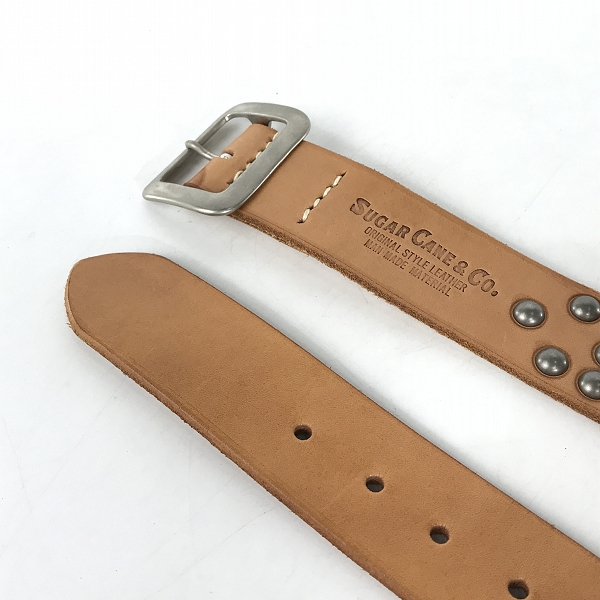 実際に弊社で買取させて頂いたSUGAR CANE/シュガーケーン スタッズ レザーベルト キャメル系/34の画像 1枚目