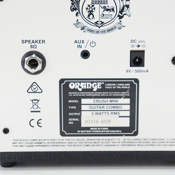 実際に弊社で買取させて頂いたORANGE/オレンジ CRUSH MINI ミニ ギターアンプ コンボアンプ 動作確認済みの画像 4枚目