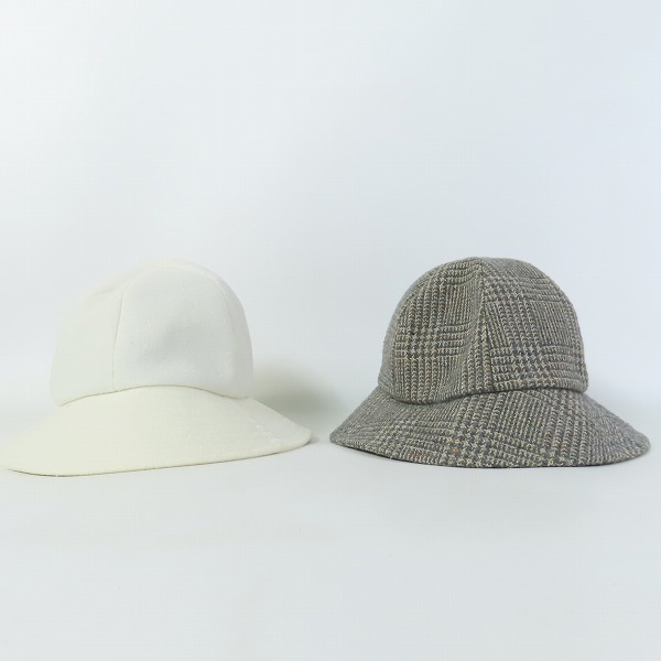 実際に弊社で買取させて頂いたCA4LA/カシラ チェック/ホワイト Cロゴデザイン ウールハット 2点セットの画像 3枚目