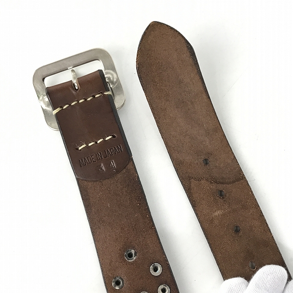 実際に弊社で買取させて頂いたSUGAR CANE/シュガーケーン スタッズ レザーベルト ブラウン/34の画像 2枚目