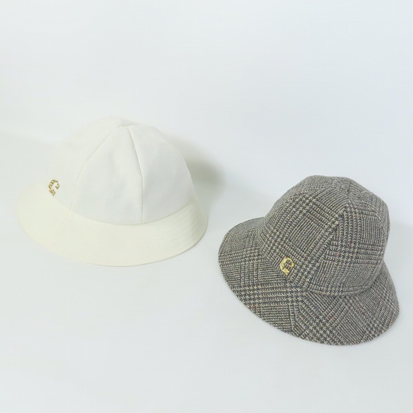 実際に弊社で買取させて頂いたCA4LA/カシラ チェック/ホワイト Cロゴデザイン ウールハット 2点セット