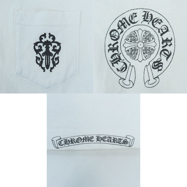 実際に弊社で買取させて頂いたCHROME HEARTS/クロムハーツ USA製 ダガー/ホースシュープリント 胸ポケット 半袖Tシャツ Lの画像 4枚目
