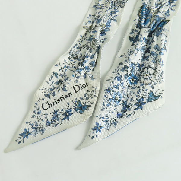 実際に弊社で買取させて頂いたDior/ディオール ミッツァ シルクツイル バンドースカーフ 花柄 フラワー ブルー 41FAW106I626 の画像 1枚目