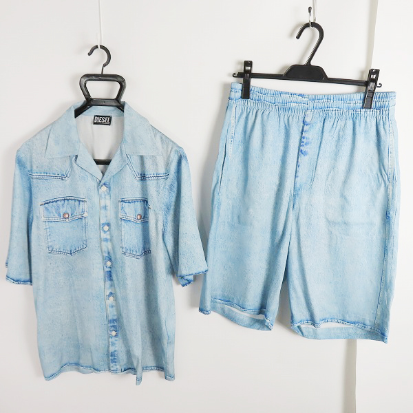 実際に弊社で買取させて頂いたDIESEL/ディーゼル デニム転写 シャツ/ハーフパンツ/セットアップ P-Ferg-dnm/46